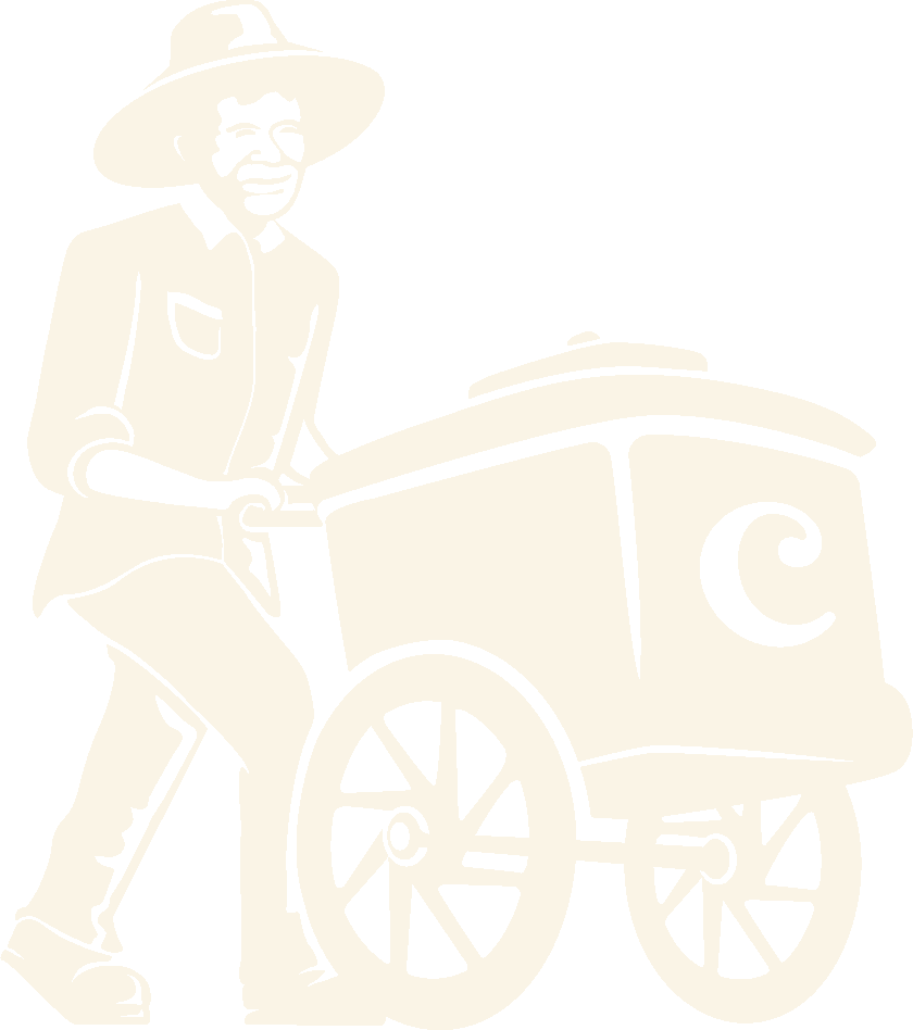 Ilustração do bisavô Camargo empurrando o carrinho de picolés, símbolo da marca